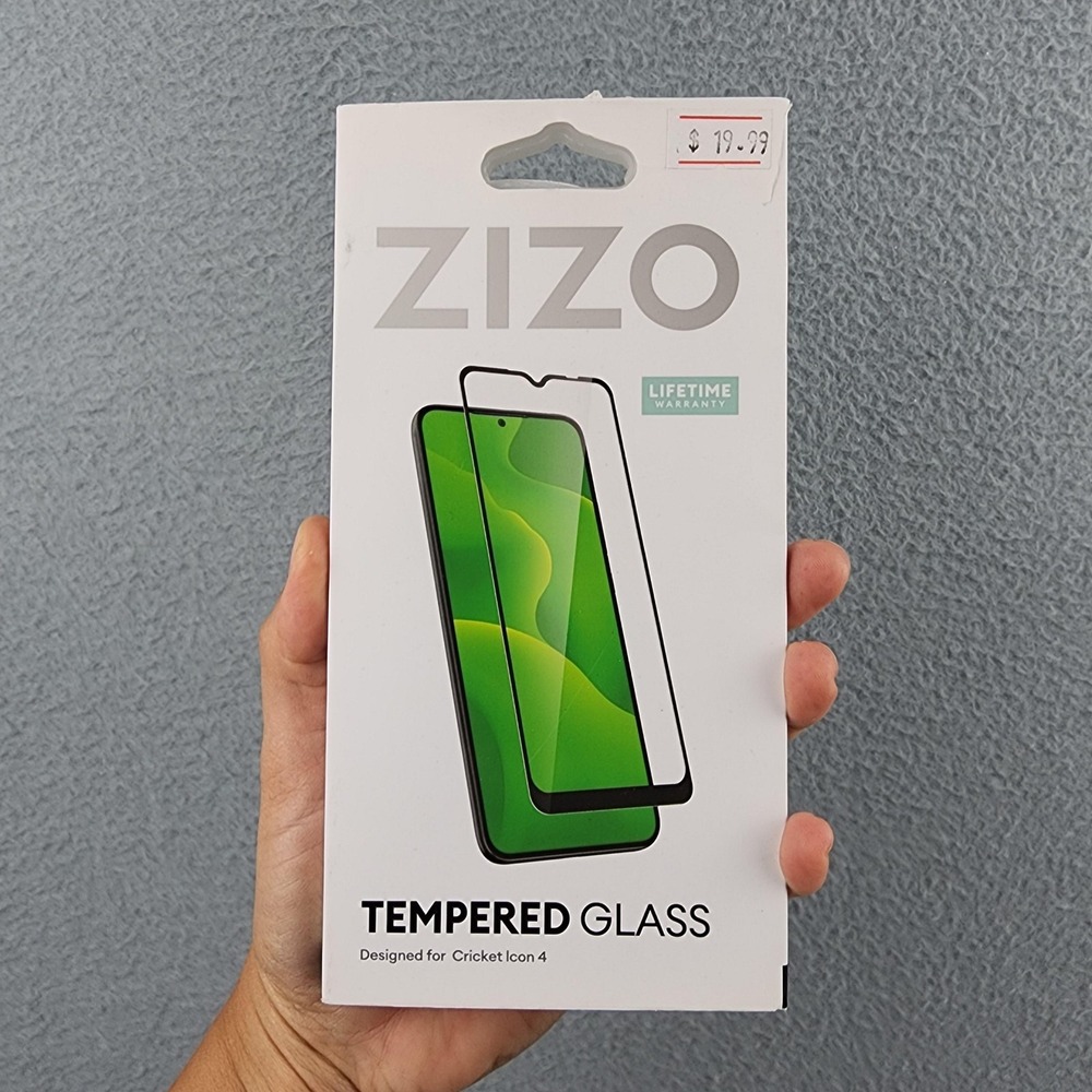 Zizo Tempered Glass Screen Protector Cricket Icon 4 Black Antimicrobial 9H